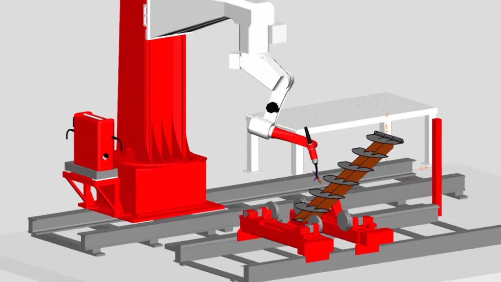 Robot hàn OTC hoạt động dựa trên chuyển động đa trục được lập trình sẵn. Robot hàn OTC hoạt động dựa trên chuyển động đa trục được lập trình sẵn.