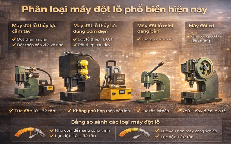 Phân loại các máy đột lỗ thủy lực phổ biến hiện nay trên thị trường