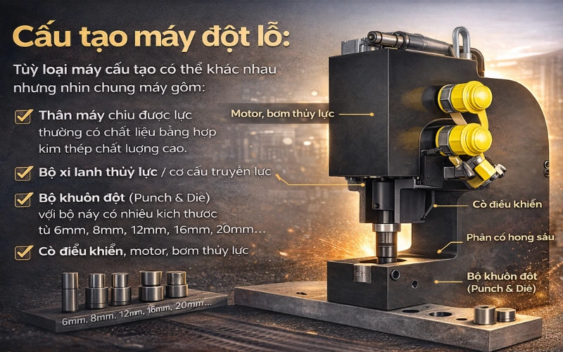 Cấu tạo máy đột lỗ thủy lực đột được độ dày lớn